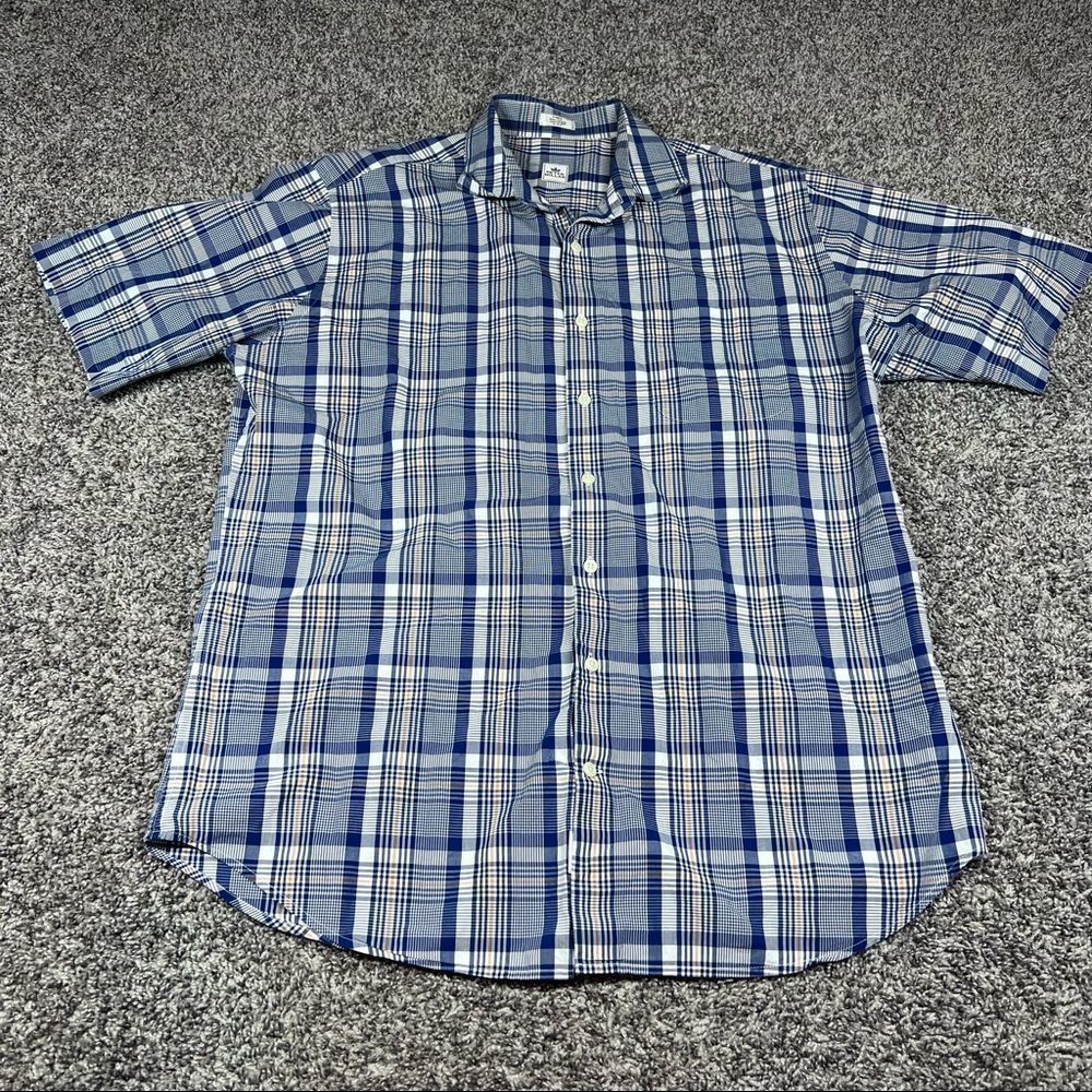 Peter Millar 100% Cotton Plaid Golf Polo Shirt Men's Short Sleeve Size L